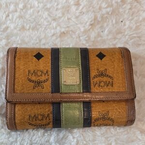 MCM Tan and Green Trifold Wallet